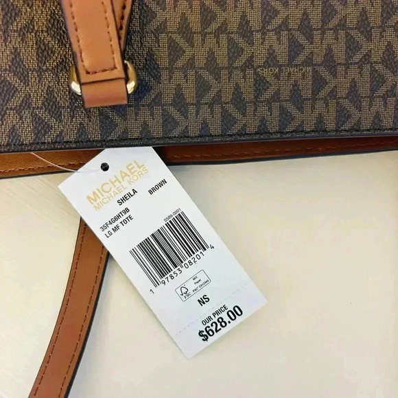 Michael Kors Purse Sheila Large Signature & Metallic Tote Bag Brown - Picture 9 of 10